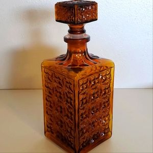 🔥 SOLD Vintage Square Amber Glass Whiskey Decanter